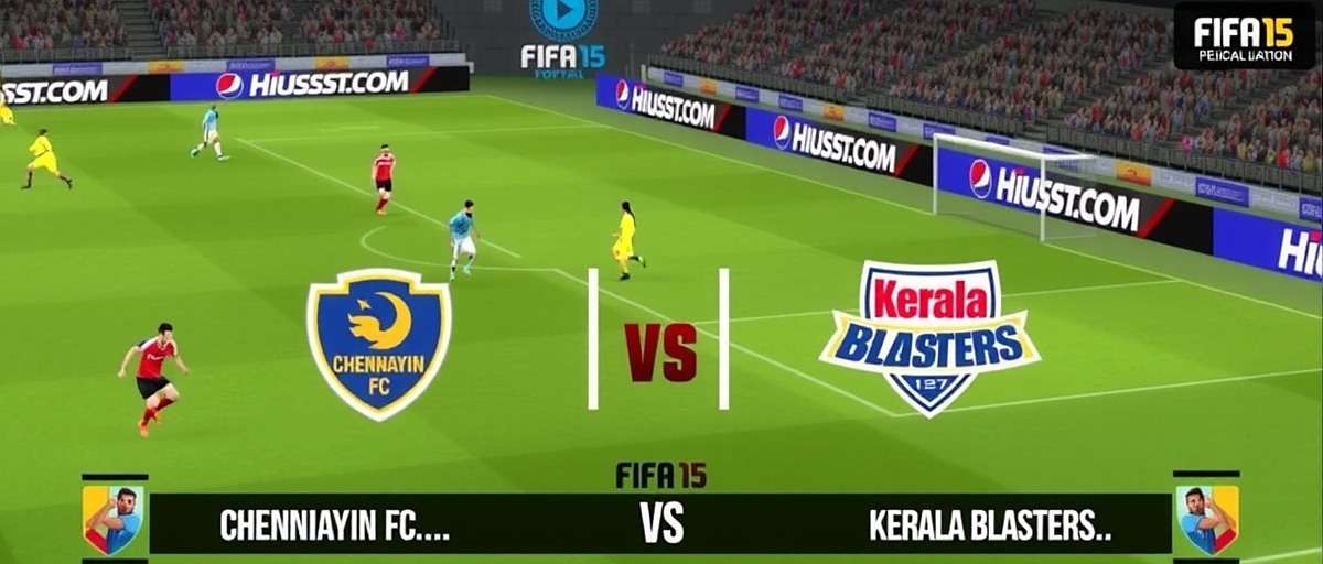 FIFA 15 screenshot showing an ISL match between Chennaiyin FC and Kerala Blasters